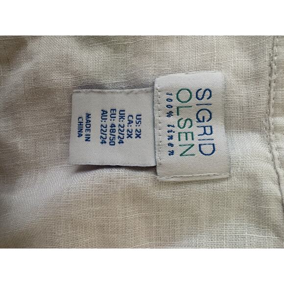 Sigrid Olsen 100% Linen Button Down Shirt Roll Tab Sleeve Women's 2X - Picture 2 of 4